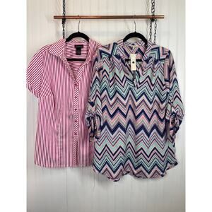 Lane Bryant & Wishful Park Chevron Top & Stripe Button Shirt Bundle 14/16 Sz XL